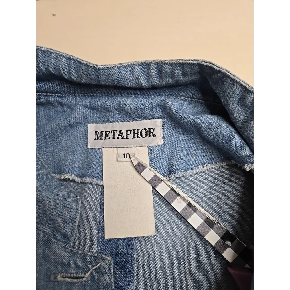 Metaphor Women's Vintage 90s Blue Denim Banded Collar Button Vest Size 10 - Picture 6 of 6